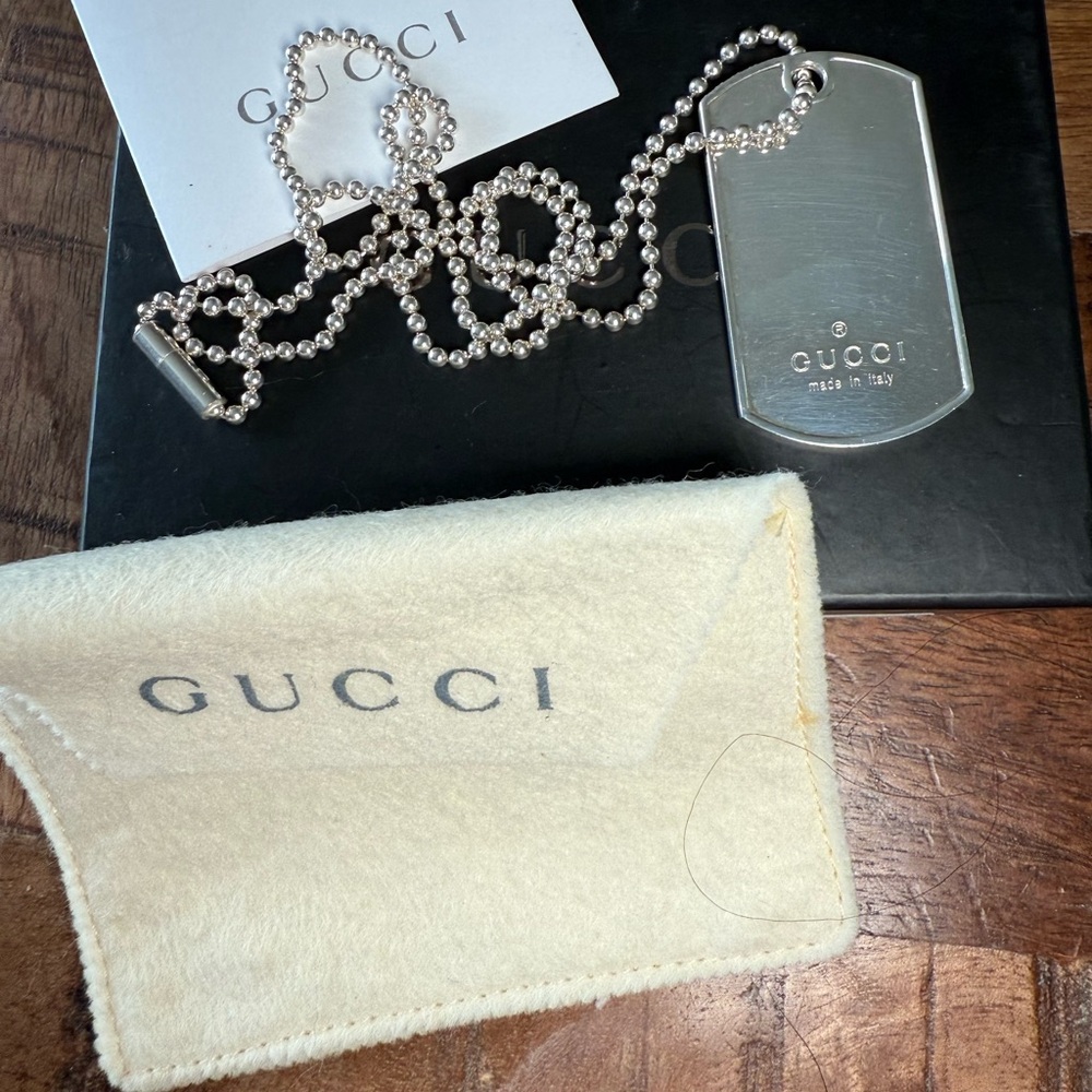 Gucci Sterling Silver Dog Tag Necklace